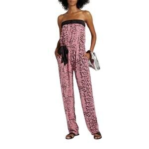 ATM ANTHONY THOMAS MELILLO Ruffle Trim Pink Leopard Jersey Jumpsuit Size Small